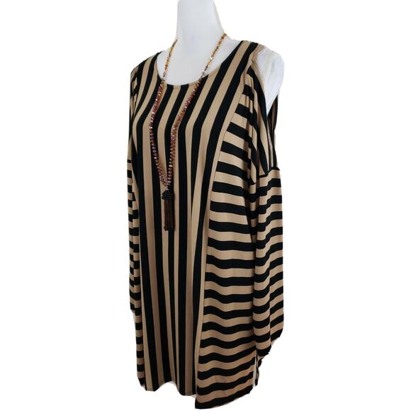 Zenergy Chico's~Woman Sz 3 (XL)~Cold Shoulder Vertical Stripe Knit Tunic Blouse - Picture 6 of 12